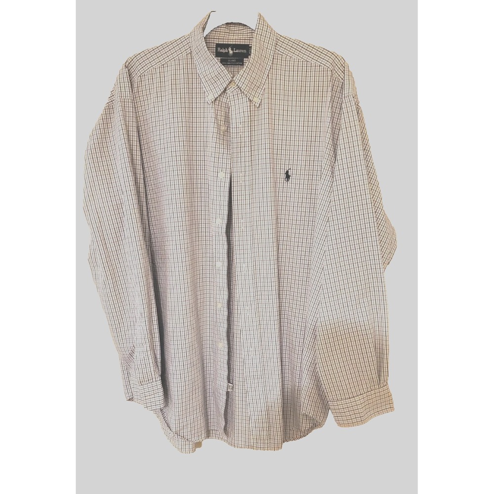 Ralph Lauren Men Size Large Blue White Plaid BLAKE Button Down Shirt 100% cotton
